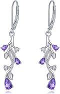 wholesale 925 Sterling Silver Purple Crystal Drop Earrings with Floral Design-0-0