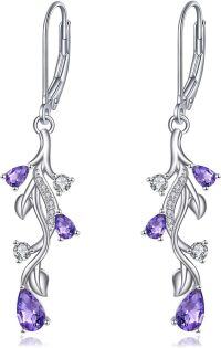 wholesale 925 Sterling Silver Purple Crystal Drop Earrings with Floral Design-Tulip A