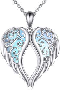 wholesale 925 Sterling Silver Angel Wing Heart Shape Pendant Necklaces for Women Gift Ideas-Moonstone Angel Wing Necklace