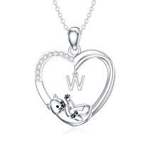 wholesale 925 Sterling Silver Stone Cat Heart Necklace w Initial 26 Alphabets Gift-W
