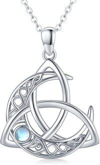 wholesale 925 Sterling Silver Celtic Moon Triquetra Pendant Necklaces for Women Irish Good Luck s 36 Chain-Moonstone
