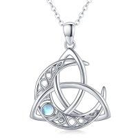 wholesale 925 Sterling Silver Moonstone Celtic Knot Triangle Pendant Necklace-Moonstone