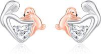 wholesale 925 Sterling Silver Heart-Shaped Dog Stud Earrings with Cubic Zirconia - Gift for Dog Moms and Pet Lovers-Rose Gold