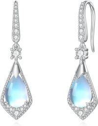 wholesale 925 Sterling Silver Teardrop Moonstone & Cubic Zirconia Leverback Dangle Earrings for Women-40-Moonstone Dangle Earrings