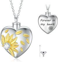wholesale 925 Sterling Silver Sunflower Heart Urn Necklace for Ashes Keepsake Memorial s for Women Girls-01-Sunflower Urn