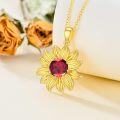 wholesale 925 Sterling Silver Yellow Gold Over Sterling Silver 1.50ct Red Garnet Sunflower Pendant Necklace-0-4