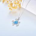 wholesale 925 Sterling Silver Blue Opal Sea Turtle Necklace with Chain for Women Girls-0-3
