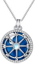 wholesale 925 Sterling Silver Blue Enamel & Cubic Zirconia Compass Pendant Necklace for Women - Graduation Gift-0-0