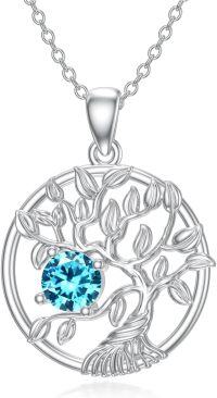 wholesale  Sterling Silver Tree of Life Birthstone Necklace for Women Gift -03-March
