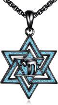 wholesale S925 Sterling Silver Turquoise Star of David Necklace, Adjustable Chain, Gift for Lovers & Friends, 0.85-1.28 Pendant-0-0