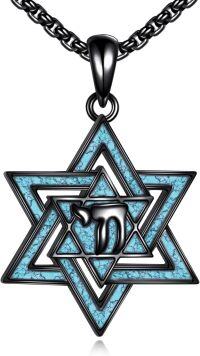 wholesale S925 Sterling Silver Turquoise Star of David Necklace, Adjustable Chain, Gift for Lovers & Friends, 0.85-1.28 Pendant-Chai