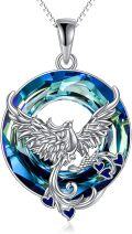 wholesale 925 Sterling Silver Rainbow Crystal Phoenix Pendant Necklace for Women-0-5