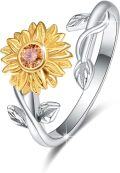 wholesale 925 Sterling Silver CZ Sunflower Adjustable Open Band Ring for Women - Gifts-0-0