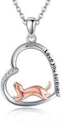 wholesale 925 Sterling Silver Otter in Heart Love You Forever Pendant Necklace for Women Girls Gifts-0-0