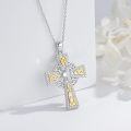 wholesale 925 Sterling Silver Celtic Cross Pendant with Cubic Zirconia and Gold Accents - Christian Religious Jewelry for Men & Women-0-1