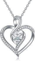 wholesale 925 Sterling Silver & White Sapphire Double Heart Pendant Necklaces for Women - F-G Color I1-I2 Clarity-0-0