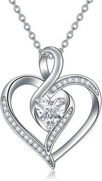 wholesale 925 Sterling Silver & White Sapphire Double Heart Pendant Necklaces for Women - F-G Color I1-I2 Clarity-heat a