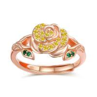wholesale 925 Sterling Silver Rose Flower Adjustable Ring with Birthstone for Women-11 Nov - Citrine