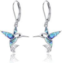 wholesale 925 Sterling Silver Dreamboat Hummingbird Leverback Earrings with Abalone Shell Dangle Drops for Women s-Silver