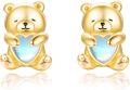 wholesale Gold 925 Sterling Silver Moonstone Teddy Bear Heart Stud Earrings for Women Hypoallergenic Gift-0-0