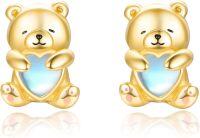 wholesale Gold 925 Sterling Silver Moonstone Teddy Bear Heart Stud Earrings for Women Hypoallergenic Gift-Gold Teddy Bear