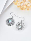 wholesale 925 Sterling Silver Blue Moonstone Drop Earrings Vintage Filigree Oxidized Oval Jewelry-0-4