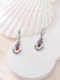 wholesale 925 Sterling Silver Red Crystal Teardrop Cat Face Pendant Leverback Earrings-0-5