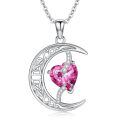 TOUPOP Sterling Silver Pink Tourmaline Moon Star Pendant Necklace Gift-0-0