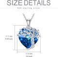 wholesale 925 Sterling Silver & 14K White Gold Plated Heart Blue Crystal Tree of Life Necklace, Sapphire Birthstone Gift for Women-0-4