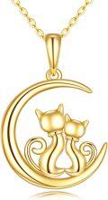 wholesale 14K Gold Cat Heart Pendant Necklace for Women - Mothers Day Gifts-0-1