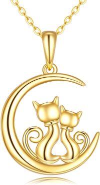 wholesale 14K Gold Moon & Cats Heart Pendant Necklace for Women Mothers Day Gifts-B style-double cat necklace