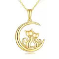 wholesale 14K Gold Moon & Cats Heart Pendant Necklace for Women Mothers Day Gifts-0-0