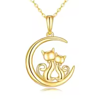 wholesale 14K Gold Moon & Cats Heart Pendant Necklace for Women Mothers Day Gifts-B style-double cat necklace