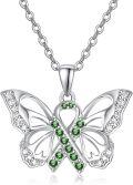 wholesale 925 Sterling Silver Green Crystal Butterfly Pendant Necklace - PTSD Awareness s for Women-0-0