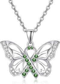 wholesale 925 Sterling Silver Green Crystal Butterfly Pendant Necklace - PTSD Awareness s for Women-Emerald-Liver Cancer