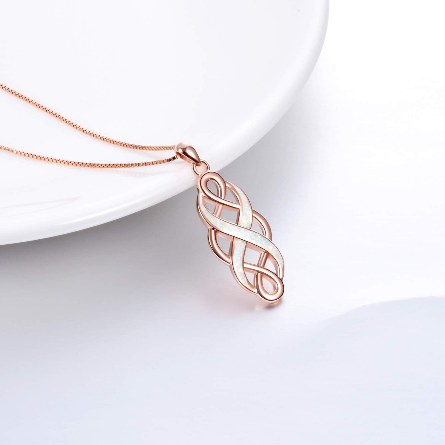 wholesale 925 Sterling Silver Irish Celtic Knot Created Opal Pendant Necklace for Women Men 18-0-3