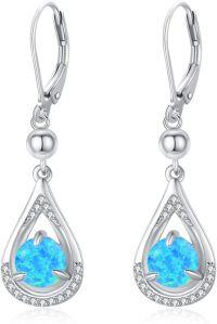 wholesale 925 Sterling Silver Birthstone Hoop Earrings 15-17mm - January Garnet, February Amethyst, March Aquamarine, April Diamond, May Emerald, June Pearl, July Ruby, August Peridot, September Sapphire, October Opal, November Citrine, December Topaz - Hypoallergenic Gift for Women Men-12-December Opal