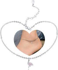 wholesale 925 Sterling Silver Pink Crystal Flamingo Ankle Anklet for Women (Adjustable)-Silver