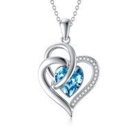 TOUPOP Sterling Silver Crystal Heart Necklace Love Pendant Gift For Women-undefined