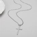 wholesale 925 Sterling Silver  Mens 3mm Cuban Link Necklace with Cross Pendant (24)-0-2