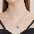 wholesale 925 Sterling Silver Butterfly Heart Locket with Blue Crystal and Gold Accents-0-3