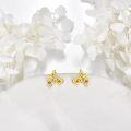 wholesale 925 Sterling Silver Gold Plated Letter A Stud Earrings w/Bee & Crystal Accents for Women-0-4
