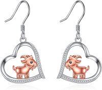 wholesale 925 Sterling Silver Heart Animal Earrings - Goat Design for Women Girls s-Goat earrings