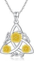 wholesale 925 Sterling Silver Sunflower Triquetra Celtic Knot Pendant Necklace for Women Girls  43cm Chain Length-0-0