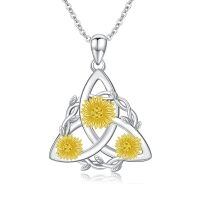 wholesale 925 Sterling Silver Sunflower Celtic Knot Pendant Necklace Two Tone Gold Plated-Sunflower