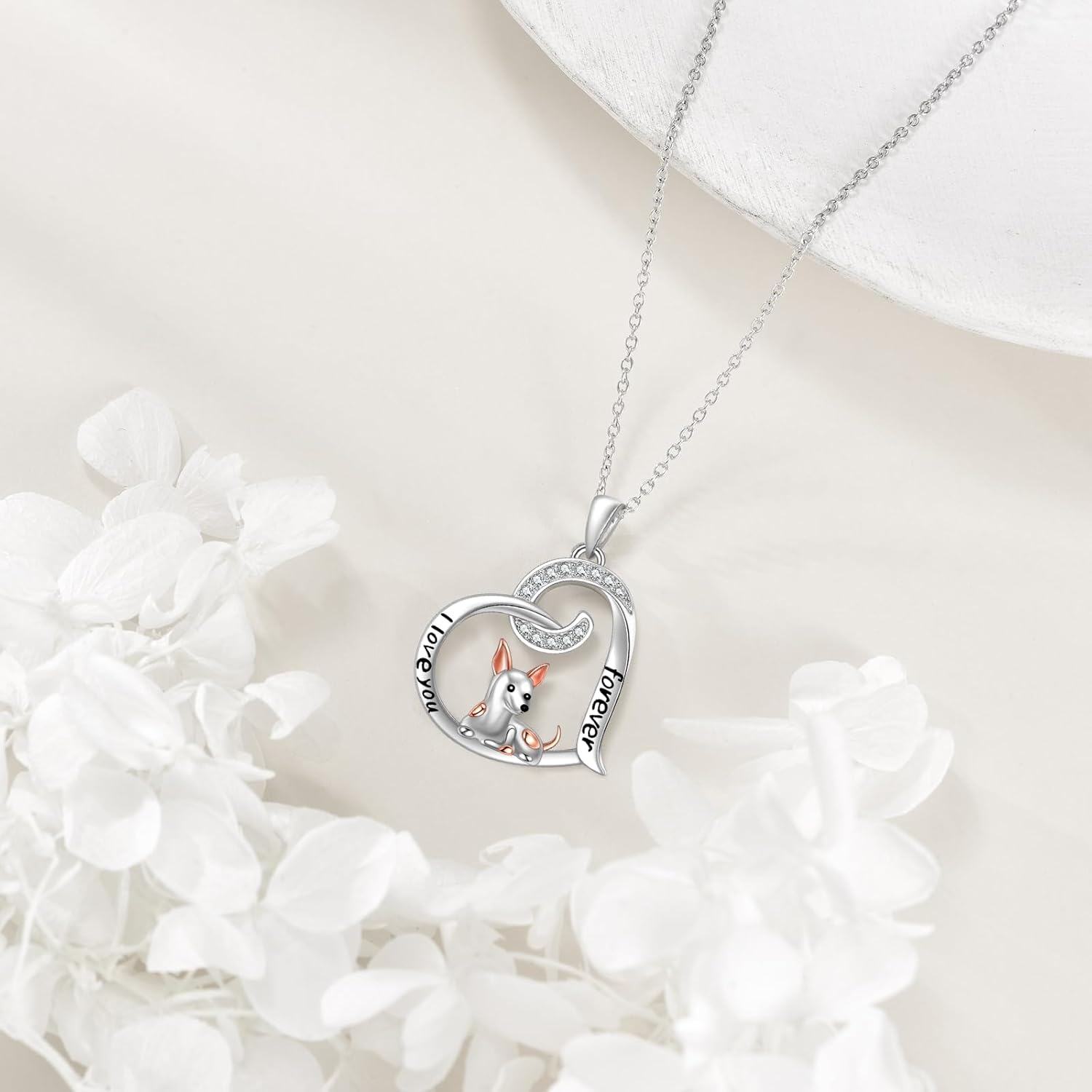 925 Sterling Silver Crystal Dog Heart Pendant Necklace for Women - Pet Lovers' s-0-1