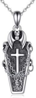wholesale 925 Sterling Silver Gothic Coffin Cross & Bat Pendant Necklace-0-0