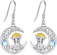 wholesale 925 Sterling Silver Moon Celtic Knot Highland Cow Drop Earrings for Women Gifts-Celtic Highland Cow