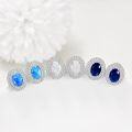 wholesale 925 Sterling Silver Blue Opal Halo Sunburst Oval Stud Earrings for Women-0-1