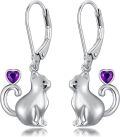 wholesale Sterling Silver Red Heart Cute Cat Dangle Earrings for Women-0-12